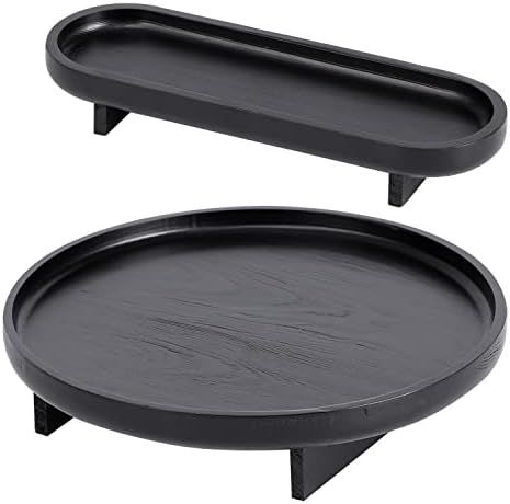 FERAHI Decorative Trays for Home Decor, 2 Pcs Black Tray for Coffee Table, Round Wood Serving Tray,  | Amazon (US)
