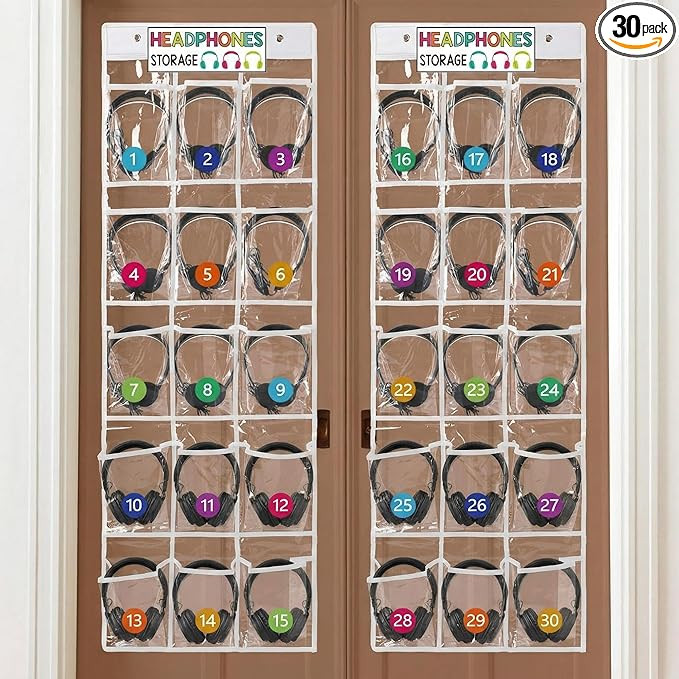 2 Pcs Over The Door Hanging Classroom Headphone Storage Organizer 30 PVC Clear Organizer Holder P... | Amazon (US)