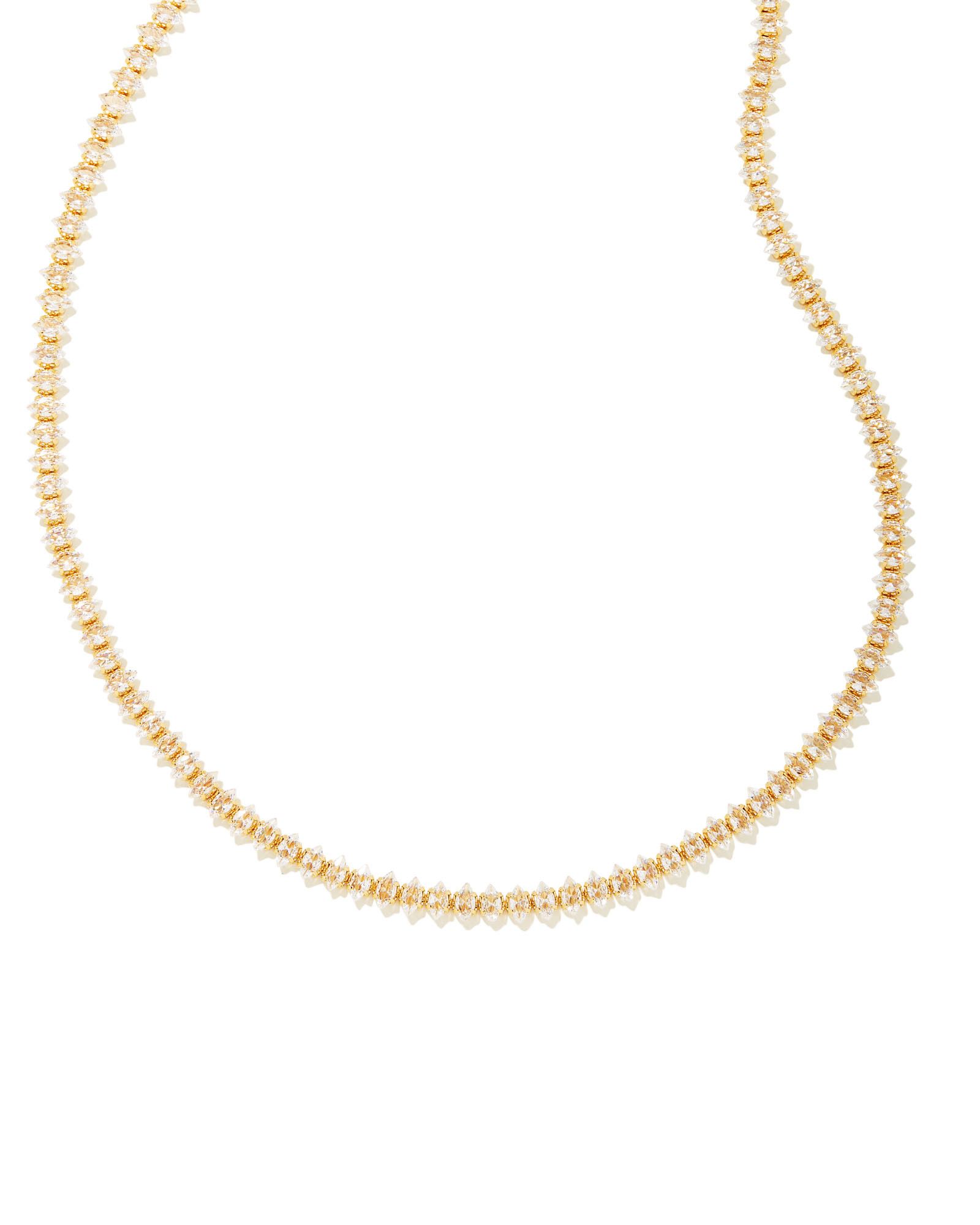 Larsan Gold Tennis Necklace in White Crystal | Kendra Scott