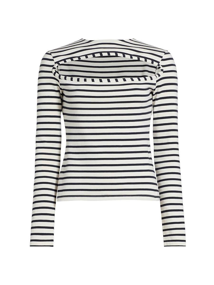 Women's Striped Cotton Cut-Out Top - Navy White Striped - Size Medium | Saks Fifth Avenue