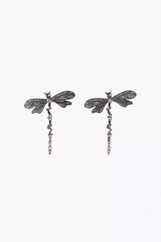 Metal dragonfly drop earrings with sparkly and pearl appliqués. Butterfly closure. | Zara US