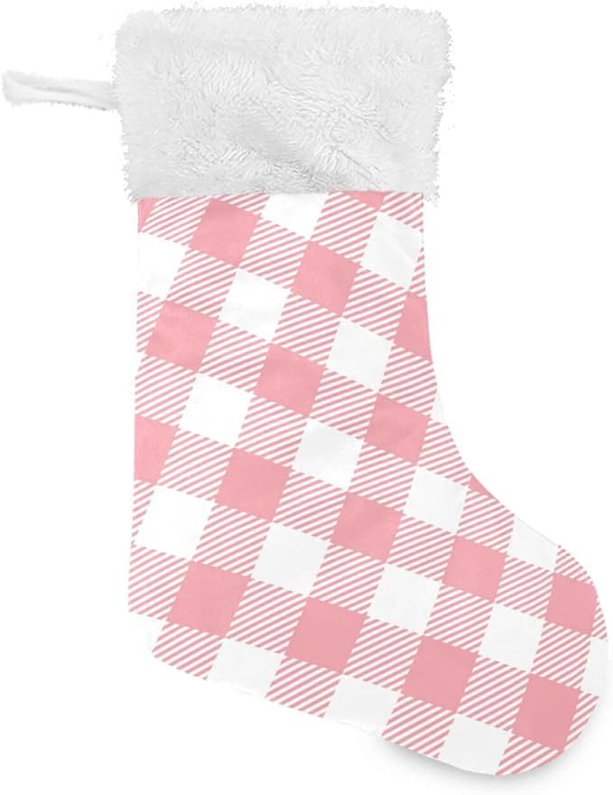 xigua Pink Buffalo Plaid Christmas Stockings Personalized Large Christmas Stocking Cute Snowflake... | Amazon (US)