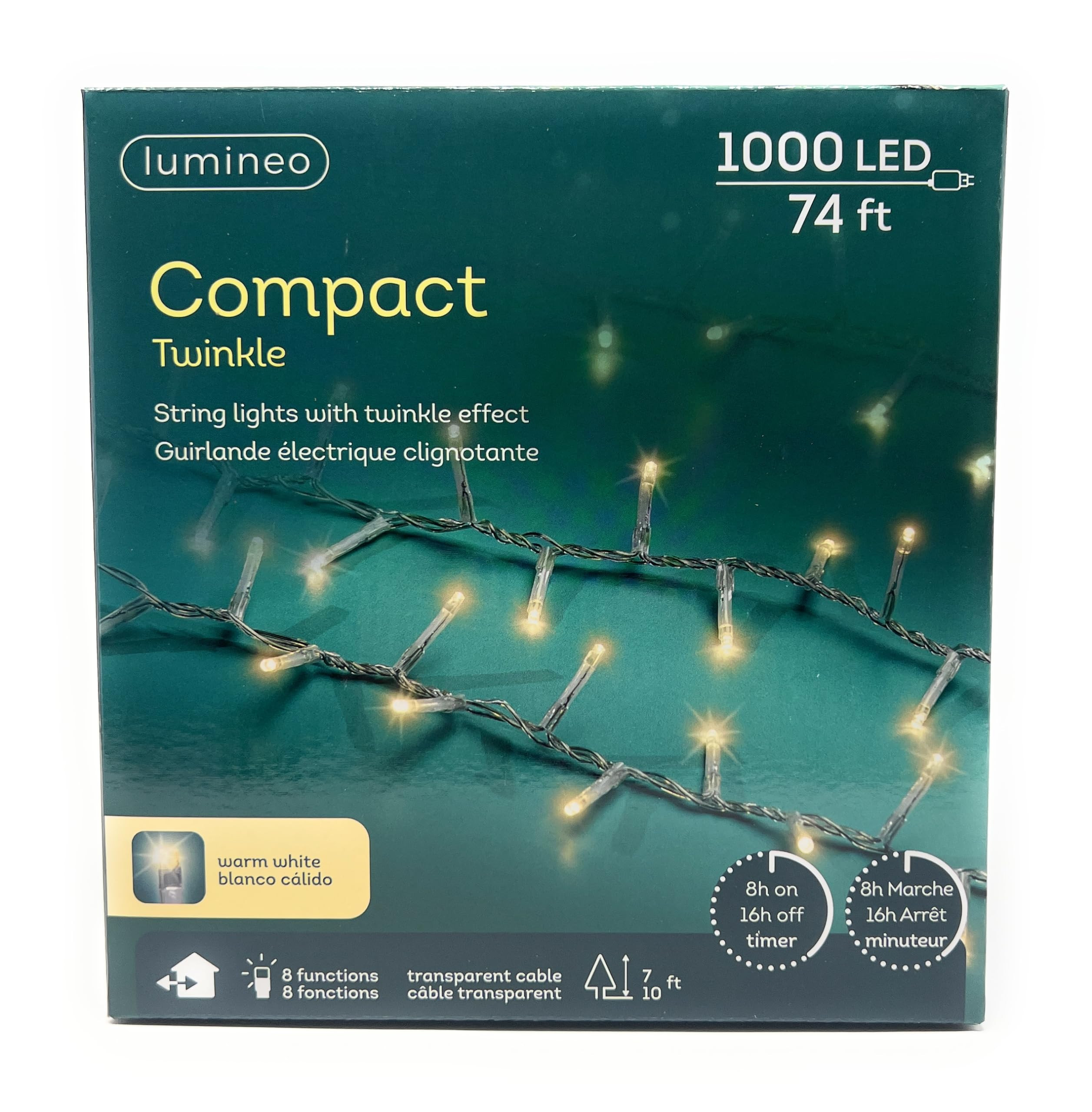 1000 LED Warm White Christmas Compact Lights Set, Transparent Wire 74 Feet | Amazon (US)