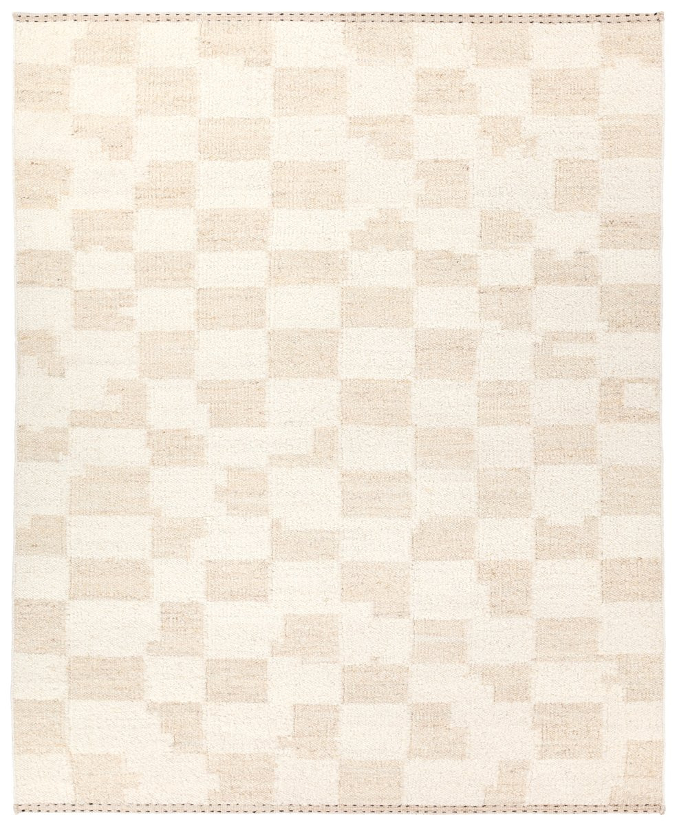 Leona Hayden White (LEO-13) Wool Handmade Checkered Area Rug | Rugs Direct