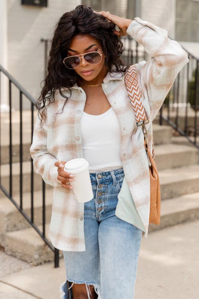That's My Mistake Mint Plaid Shacket | Pink Lily