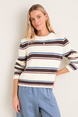 Ivory and Brown Stripe Cotton William Crewneck | Tuckernuck (US)
