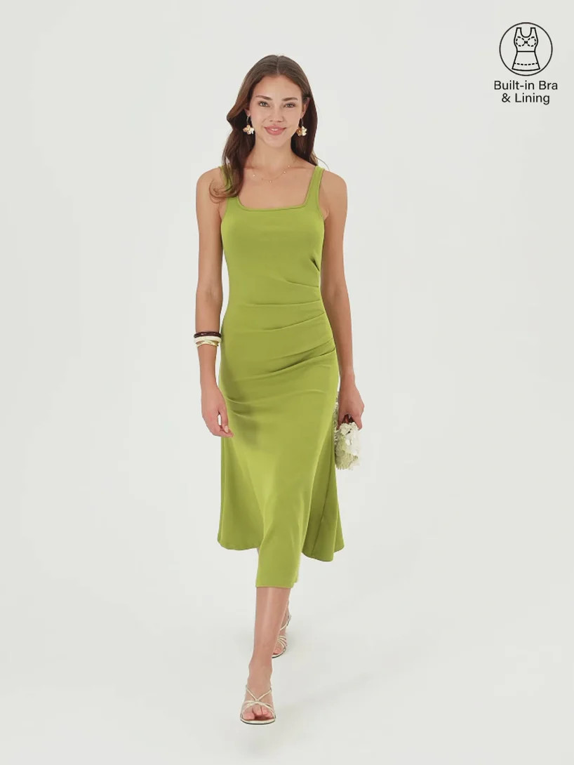 Square Neck Tucked Open Back Bra Dress | OGLmove