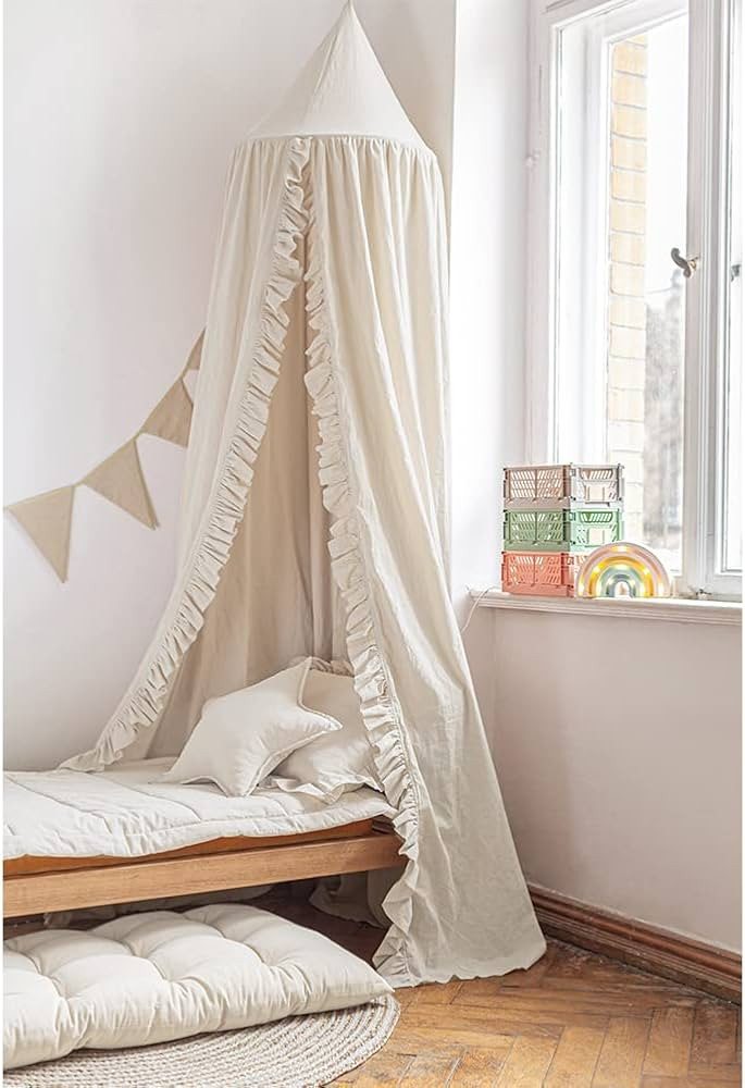 MOMAID Baby Bed Canopy with Frills Crib Reading Nook Game Tent for Kids Hanging Net Nursery Play ... | Amazon (US)