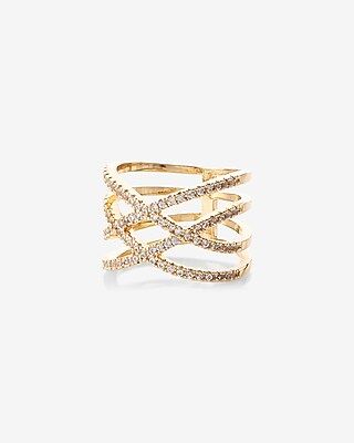 Express Womens Pave Crossover Ring Gold Women's 6 Gold 6 | Express