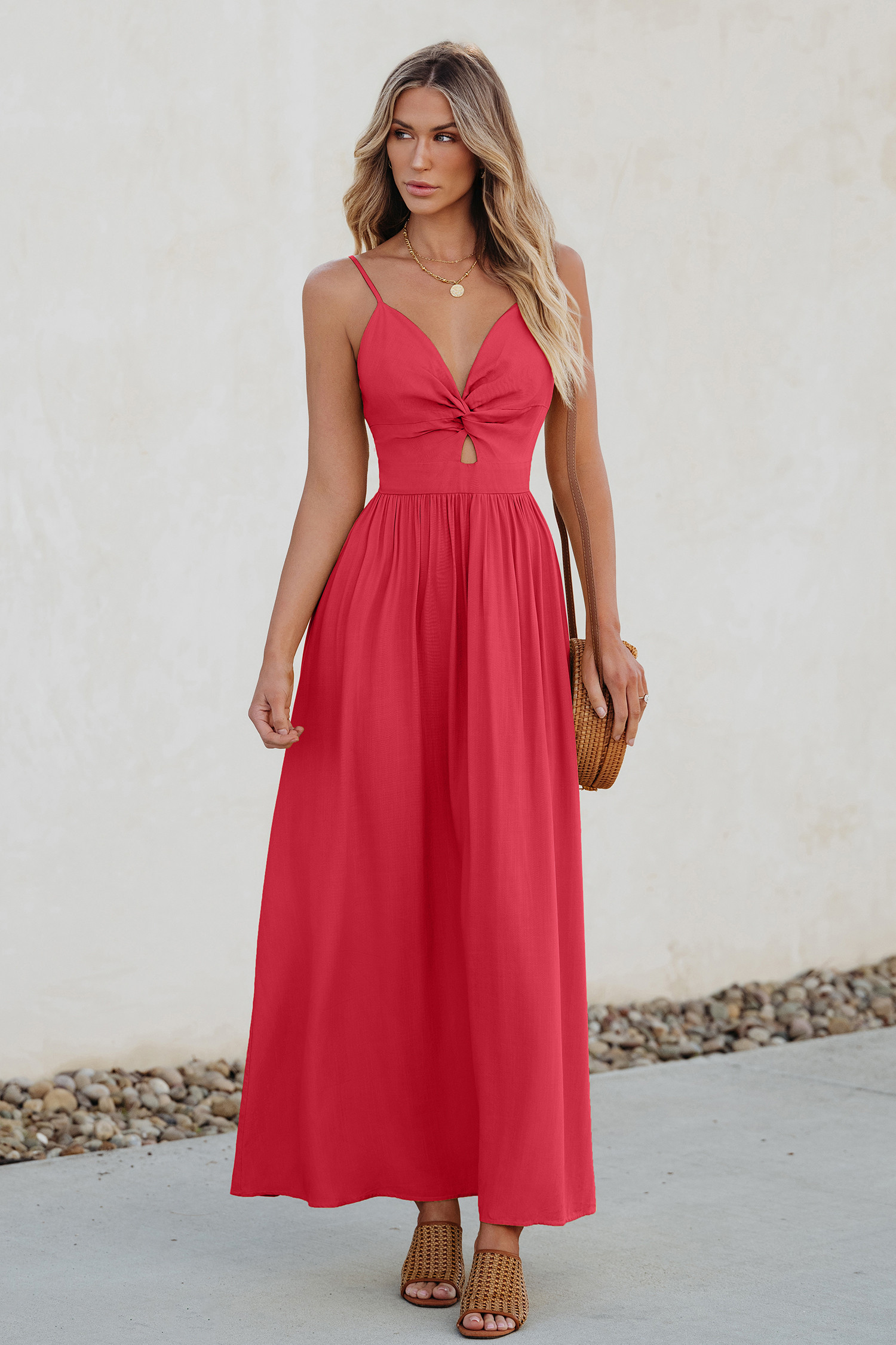 Pink Knotted Keyhole Maxi Dress | Cupshe US