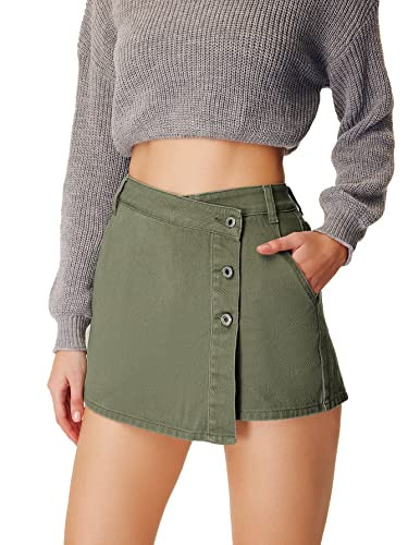 WDIRARA Women's High Waisted Button Front Denim Skort Asymmetrical Hem Skirt Shorts | Amazon (US)