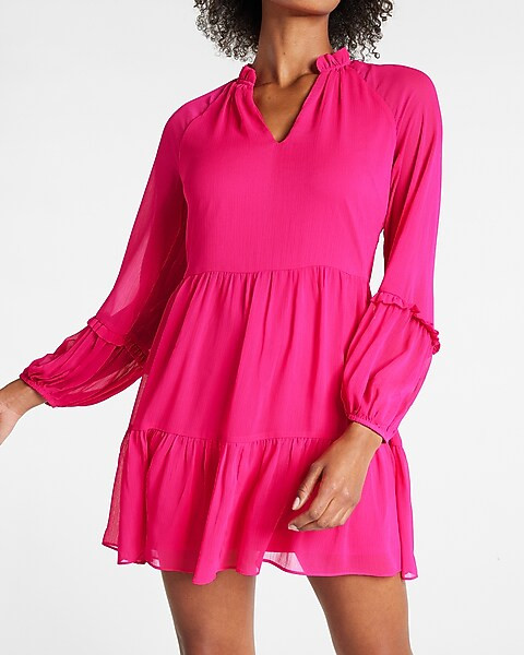 Solid Tiered Trapeze Dress | Express