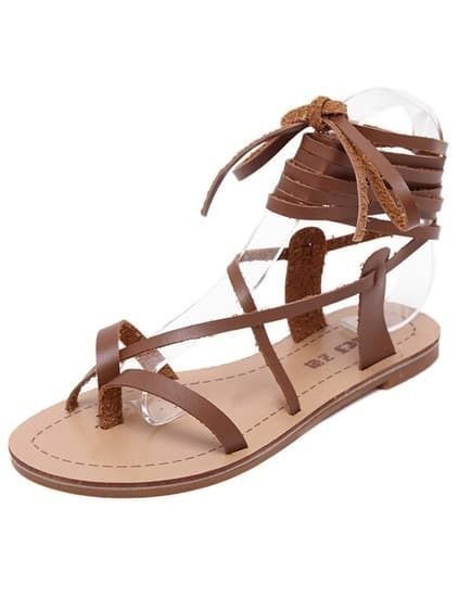 Brown Lace Up Flip Sandals | Romwe