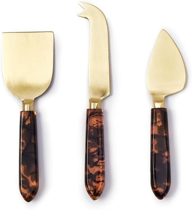 Two's Company Tortoise Swirl Set of 3 Cheese Knives in Gift Box - Stainless Steel/Resin | Amazon (US)