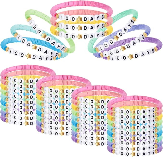 Landical 36 Pcs Happy 100th Day of School Bracelets Colorful Friendship Beads Bracelet for Boy Gi... | Amazon (US)
