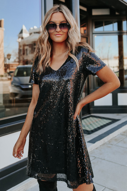 All Drama V-Neck Sequin Shift Dress | Magnolia Boutique