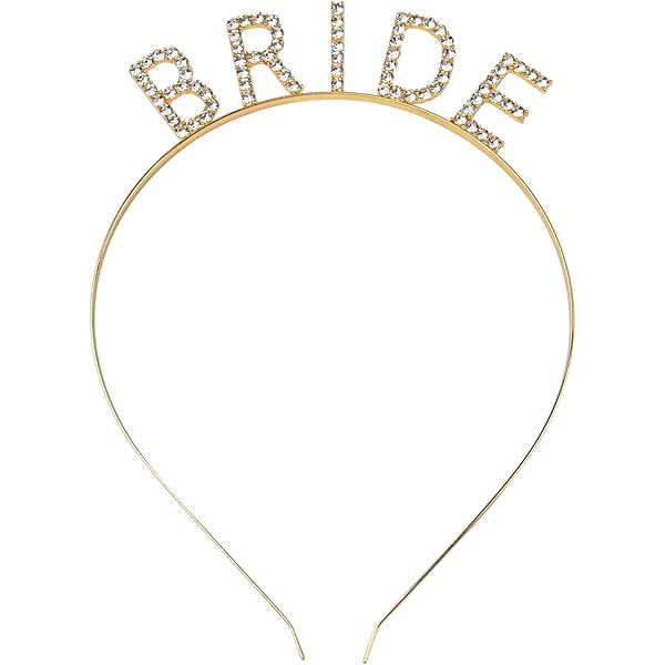 Ella Celebration Rhinestone Bride Headband Bridal Shower Bachelorette Party Headbands (Gold Rhinesto | Amazon (US)