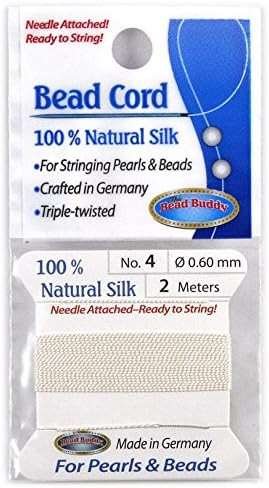 Bead Buddy 0.6mm Natural White Silk Cord Thread with Attached Needle - Ideal for Jewelry Making -... | Amazon (US)