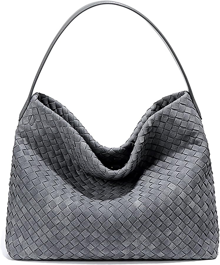 Woven Suede Shoulder Bag for Women Suede Hobo Bag Tote Elegant Handbag Satchel for Work Travel | Amazon (US)