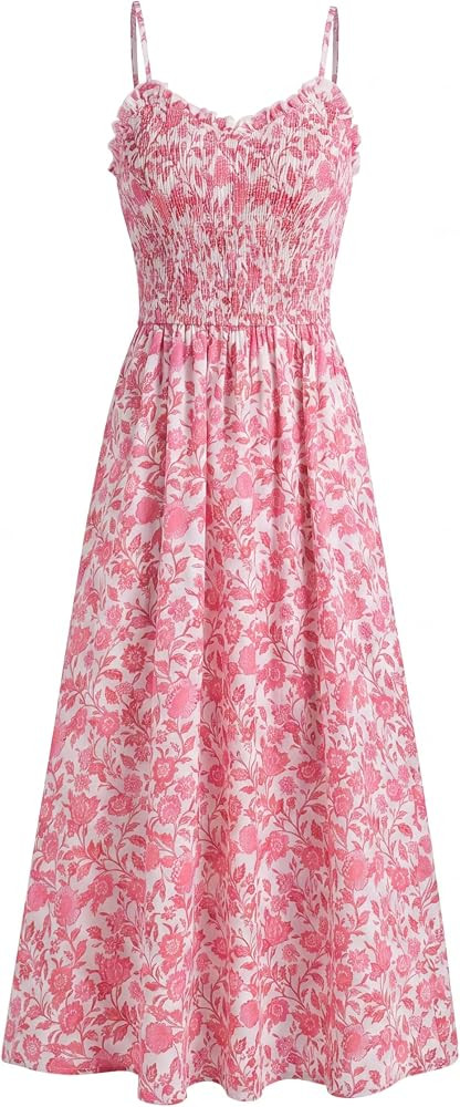 Kate Kasin Womens Summer Floral Maxi Dress, Long Beach Boho Smocked Dresses, Vacation Sundress wi... | Amazon (US)