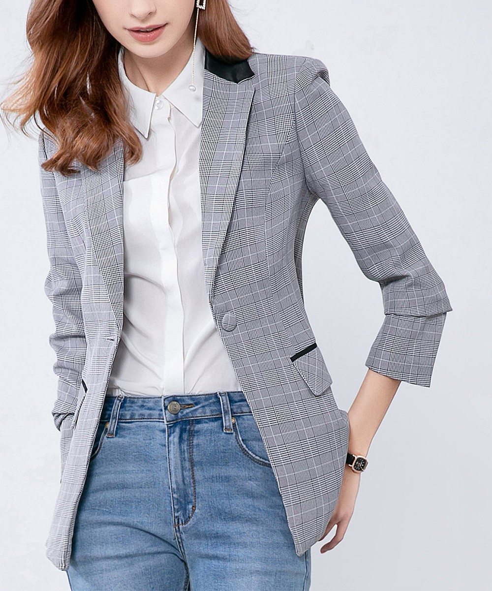Gray & White Plaid Blazer | Zulily