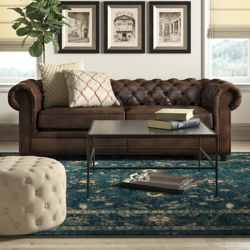 Owen 84'' Genuine Leather Rolled Arm Chesterfield Sofa | Wayfair North America