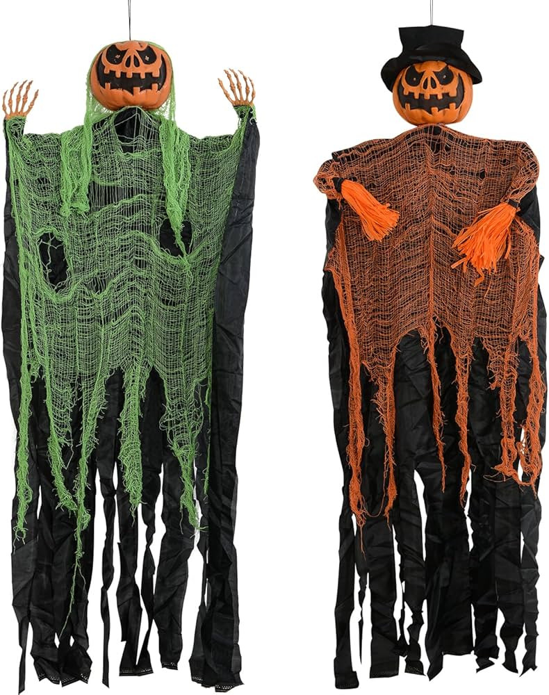 5ft Halloween Scary Hanging Pumpkin Skeleton Ghost with Glowing Eyes for Halloween Porch Yard Gar... | Amazon (US)