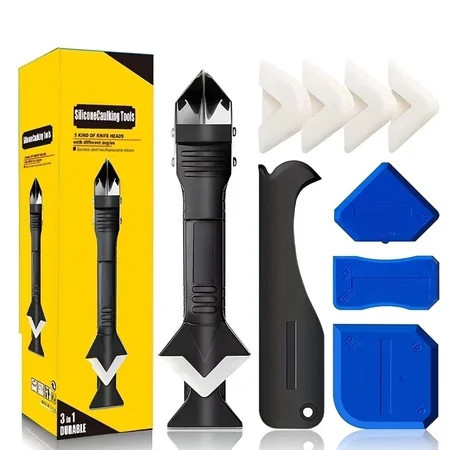 Silicone Caulking Tools-3 in 1 Sealant Finishing Tool Grout Remove Scraper Caulk Remover Glass Glue Angle Scraper for Bathroom,Kitchen,Floor,Window,Sink Joint,Frames Seal (Black Blue) | Walmart (US)