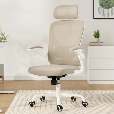 FONTOI Task and Office Chairs, Comfy Computer Desk Chair with Flip-up Armrests, Home Office Desk Chair with Headrest, Off-White, 25.6"*27.2"*40" | Target