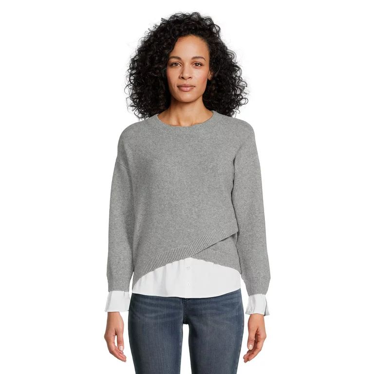 Time And Tru Women's Two-Fer Sweater Top - Walmart.com | Walmart (US)