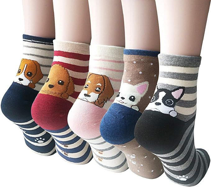 YSense Womens Cute Animal Socks 5 Pairs, Dog Cat Novelty Cartoon Crew Funny Socks Stocking Stuffe... | Amazon (US)