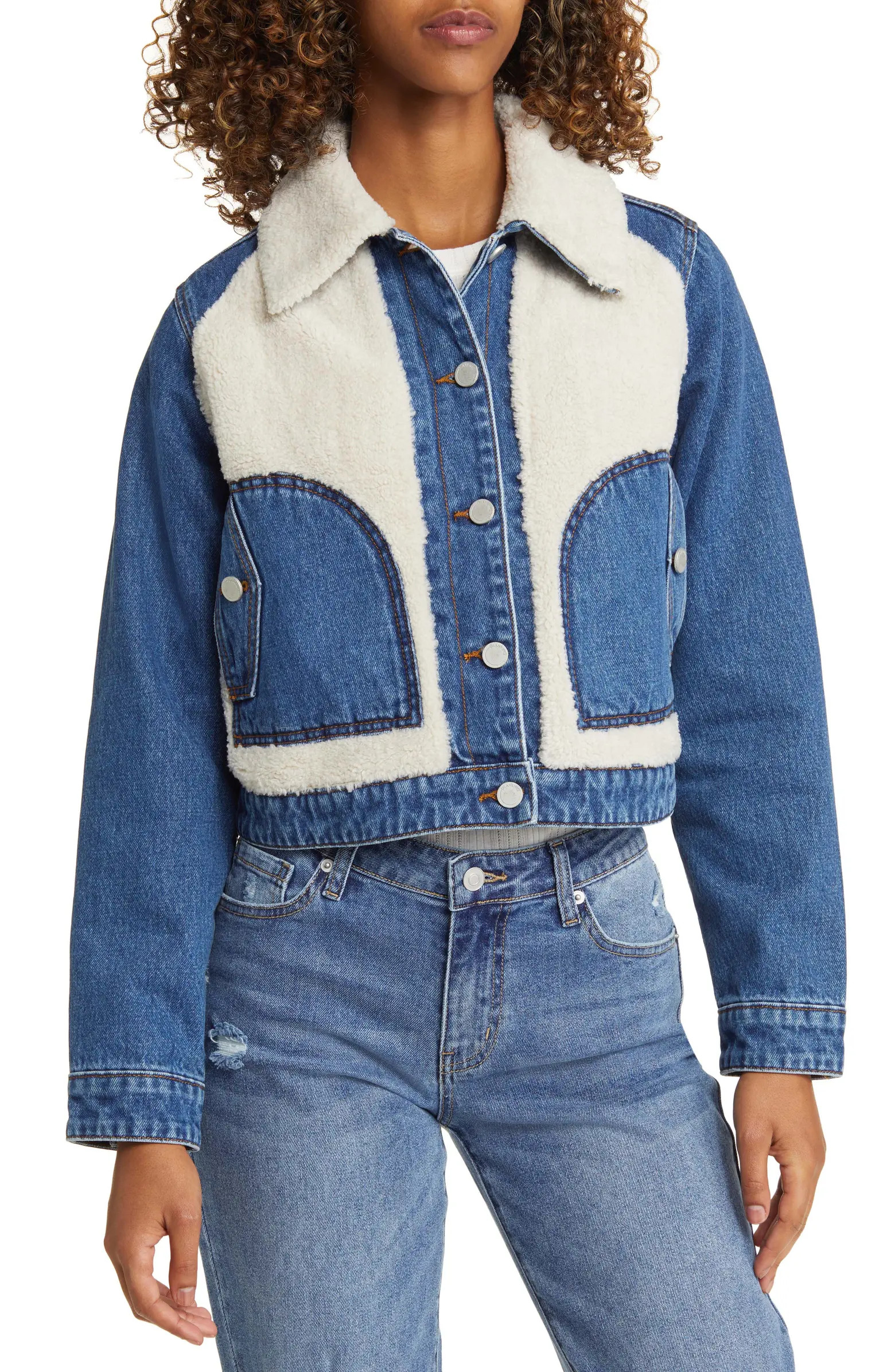 Crop Denim & Faux Shearling Jacket | Nordstrom