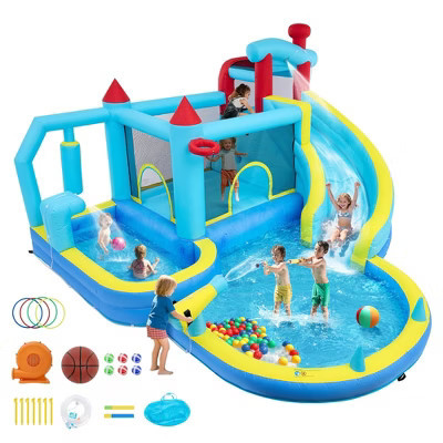 Inflatable Bounce House Water Slide 13.1 x 13.8 ft for Kids with Blower, Climbing Wall, Splash Pool and Basketball Hoop for Outdoor Backyard | Target