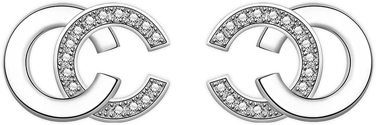 Double C Earrings for Women | Designer Earrings for Women | Lovely Gift - Silver | Amazon (US)