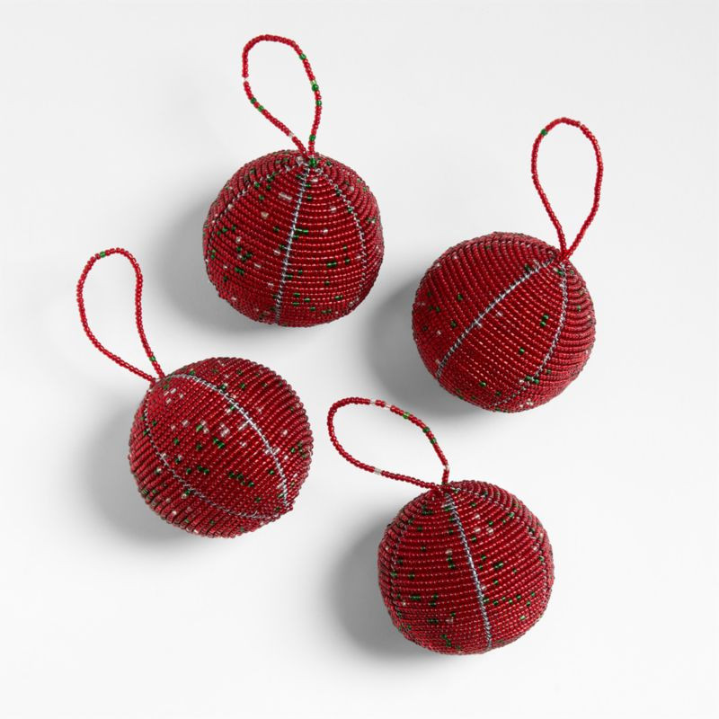 Mo's Crib Hand Beaded Red Ball Christmas Ornaments, Set of 4 | Crate & Barrel | Crate & Barrel
