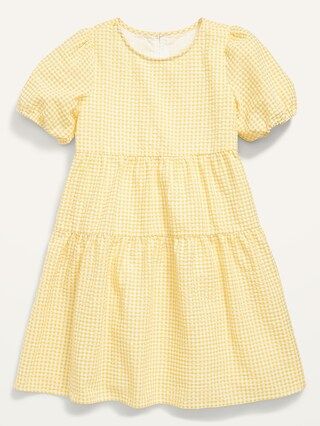 Textured Tiered Puff-Sleeve All-Day Dress for Girls | Old Navy (US)