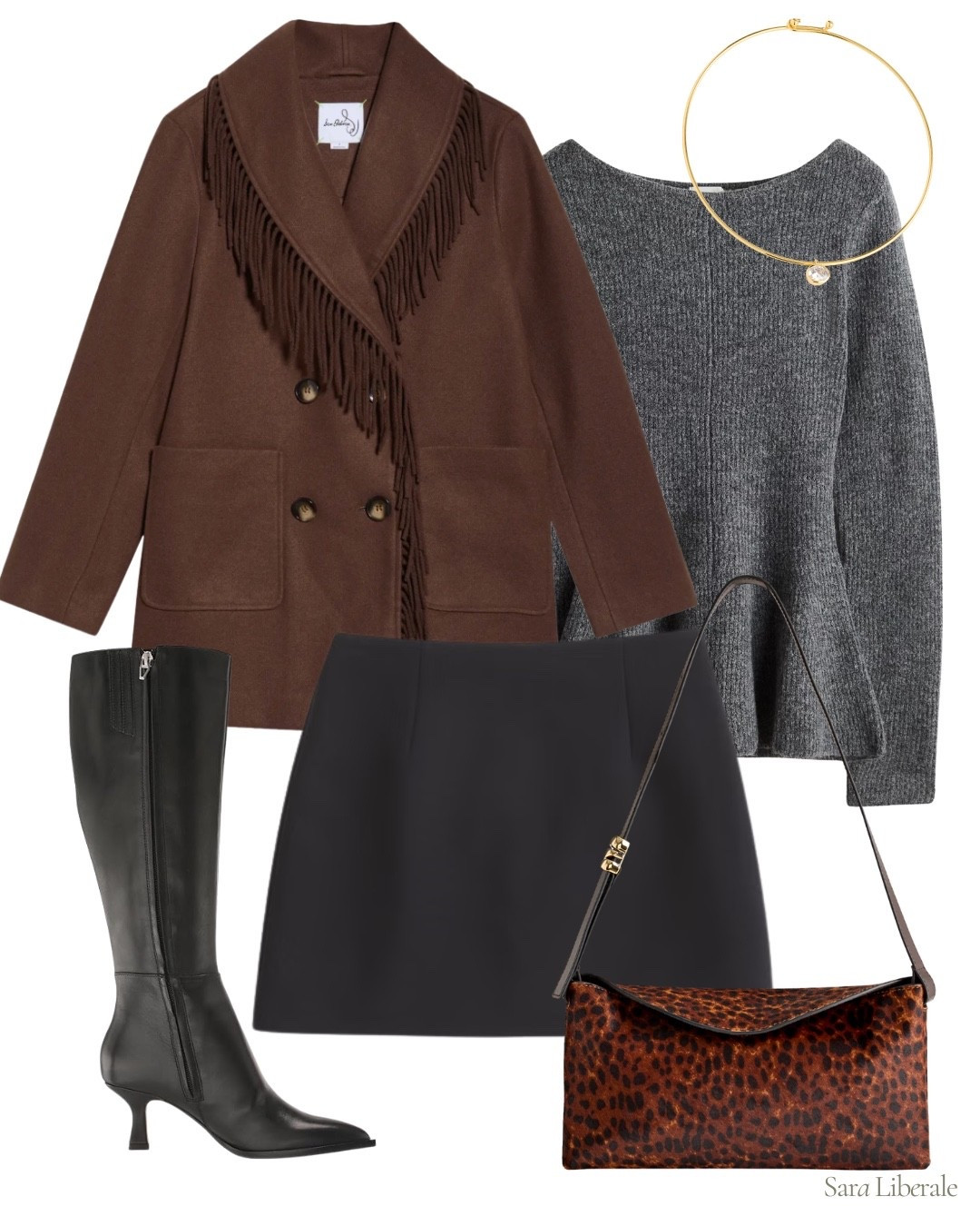 This is one of those outfits that feels timeless but still interesting. A structured mini skirt, tall boots, and a cozy knit create the perfect base, while the fringe coat adds movement and personality. Finished with a statement bag to keep it from feeling too serious.

#LTKvlog #LTKootd #LTKU