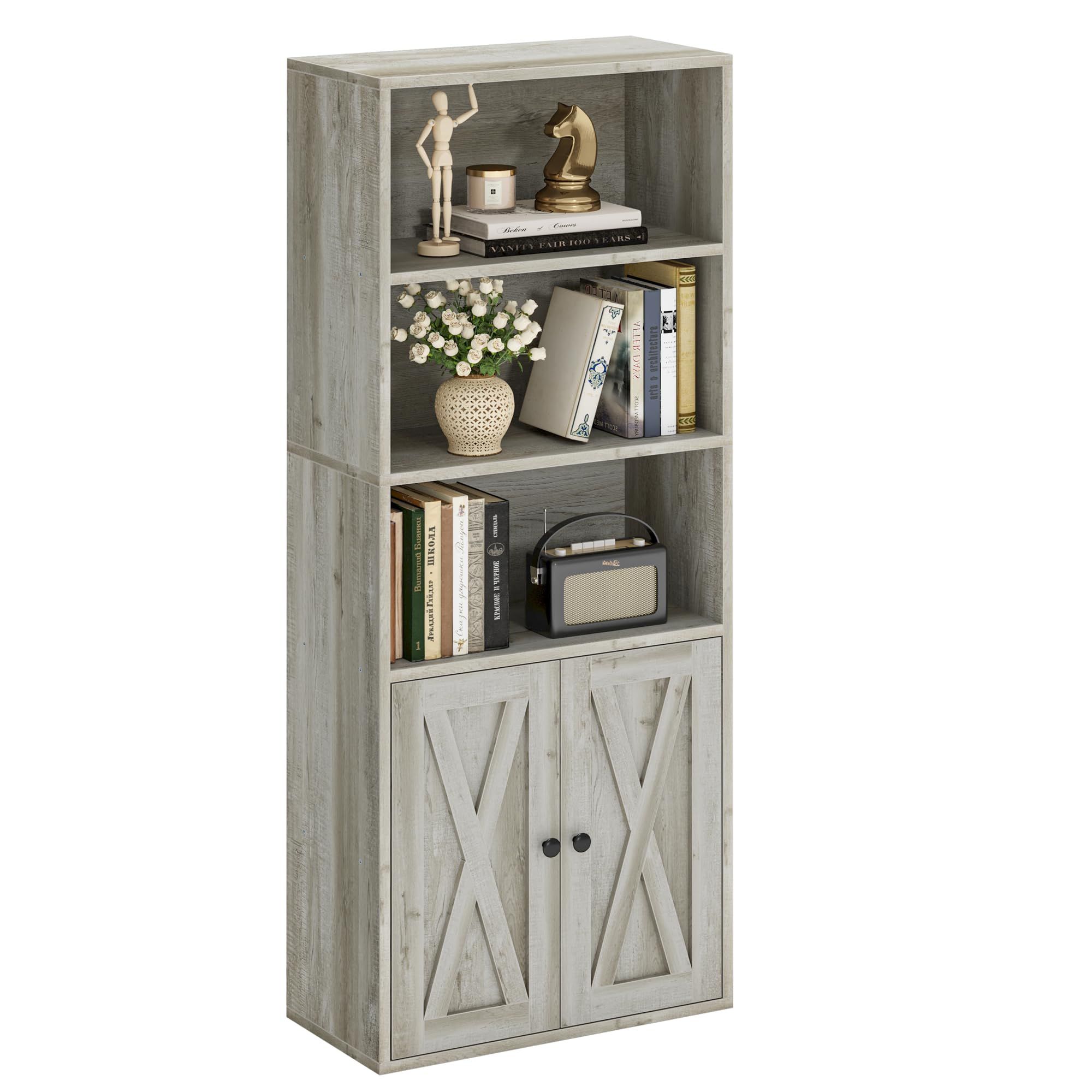 IRONCK Industrial Bookshelves and Bookcases with Doors 11.8in Depth Floor Standing 5 Shelf Displa... | Amazon (US)