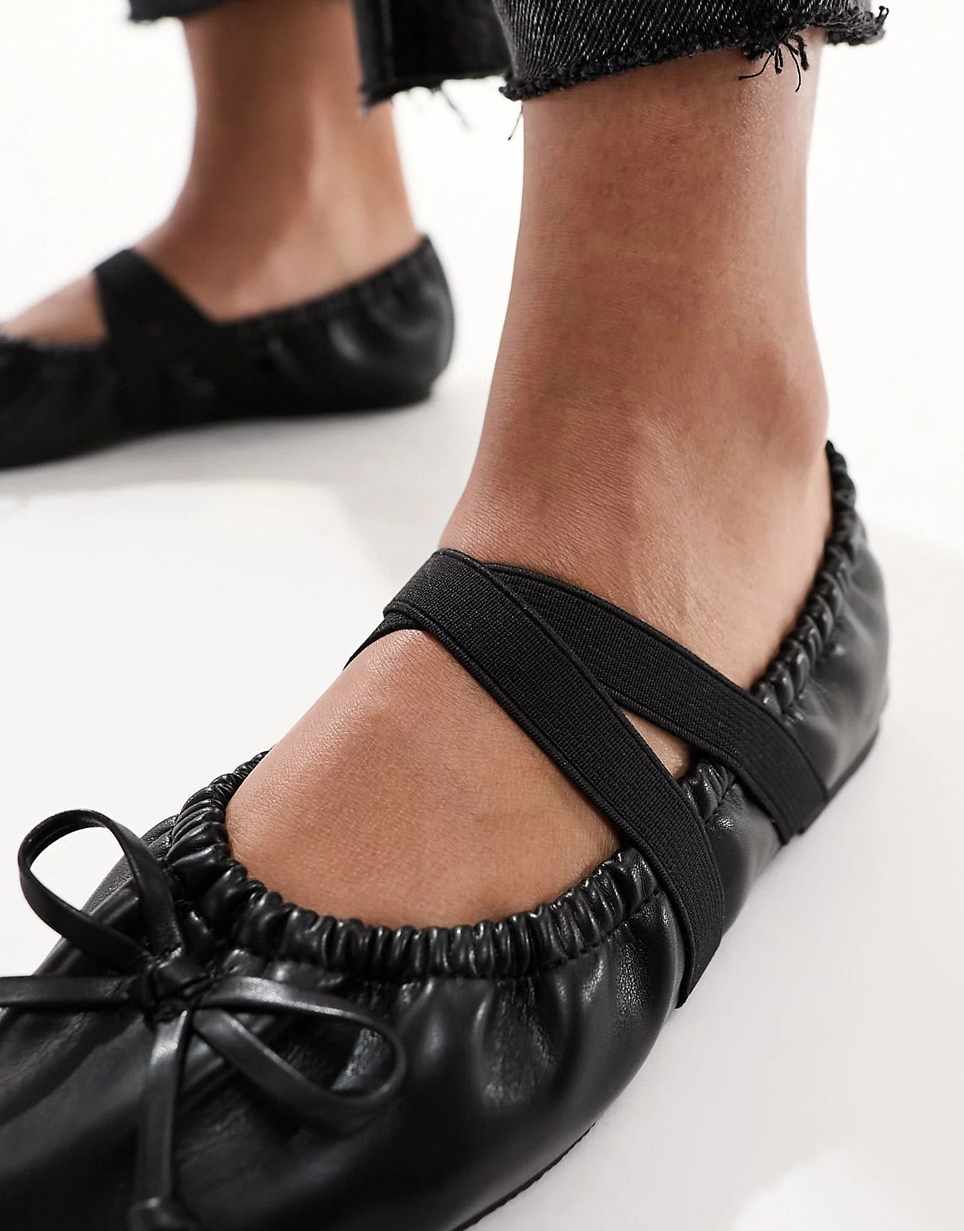 ASOS DESIGN Los Angeles ruched ballet flats with elastic strap in matte black | ASOS (Global)