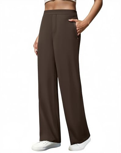 JEKAOYI Womens Straight Leg Dress Pants High Waisted Side Zipper Pocket Business Casual Work Pants Brown | Amazon (US)