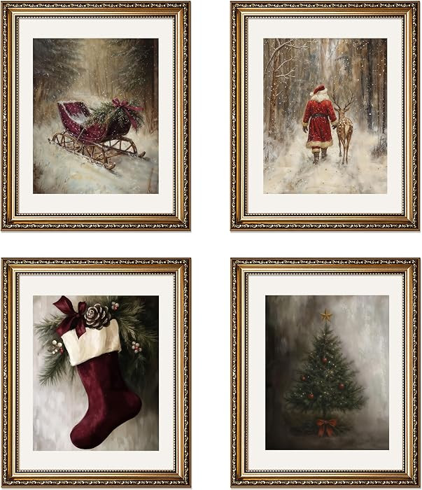 XYDEG Vintage Christmas Wall Art Decor, Neutral Winter Christmas Poster Prints, Rustic Xmas Tree ... | Amazon (US)
