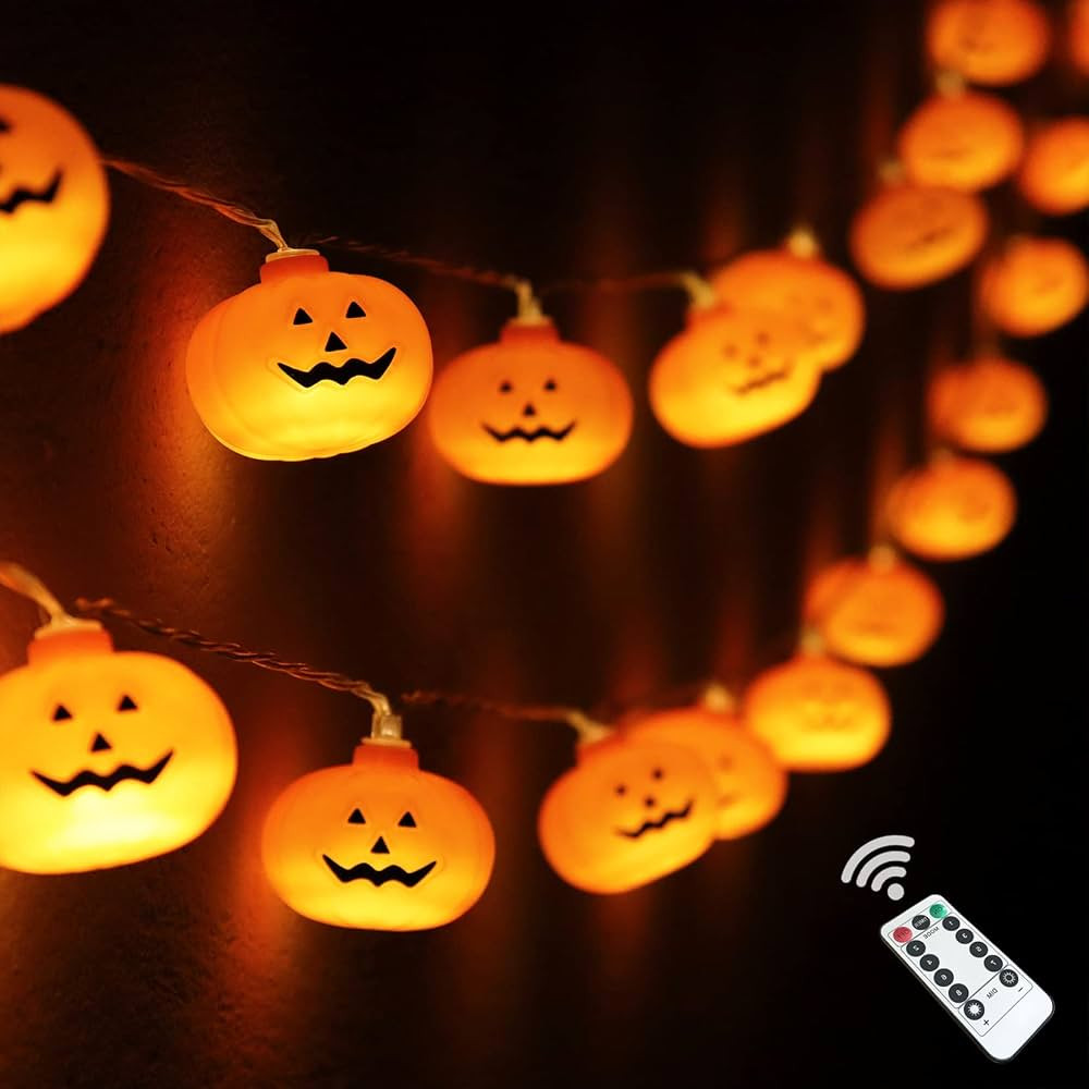 Halloween Decorations Pumpkin String Lights, 30 LED 16.4 FT 8 Modes Timer 3D Waterproof Orange Ja... | Amazon (US)