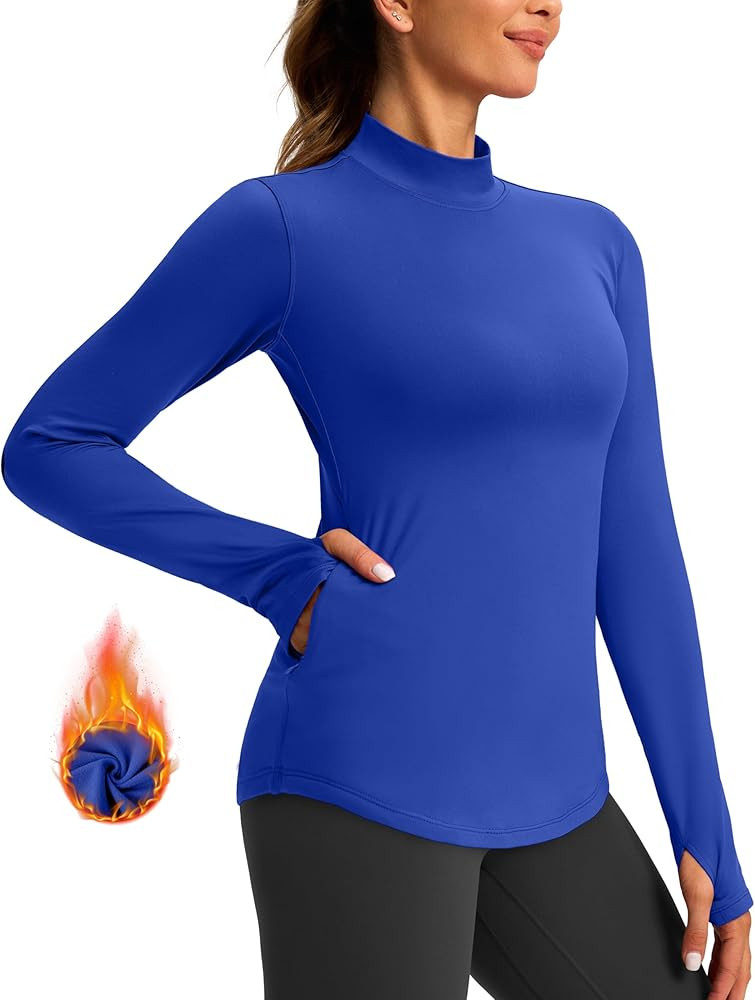 Thermal Shirts for Women Long Sleeve Mock Neck Fleece Tops Running Workout Cold Weather Gear with... | Amazon (US)