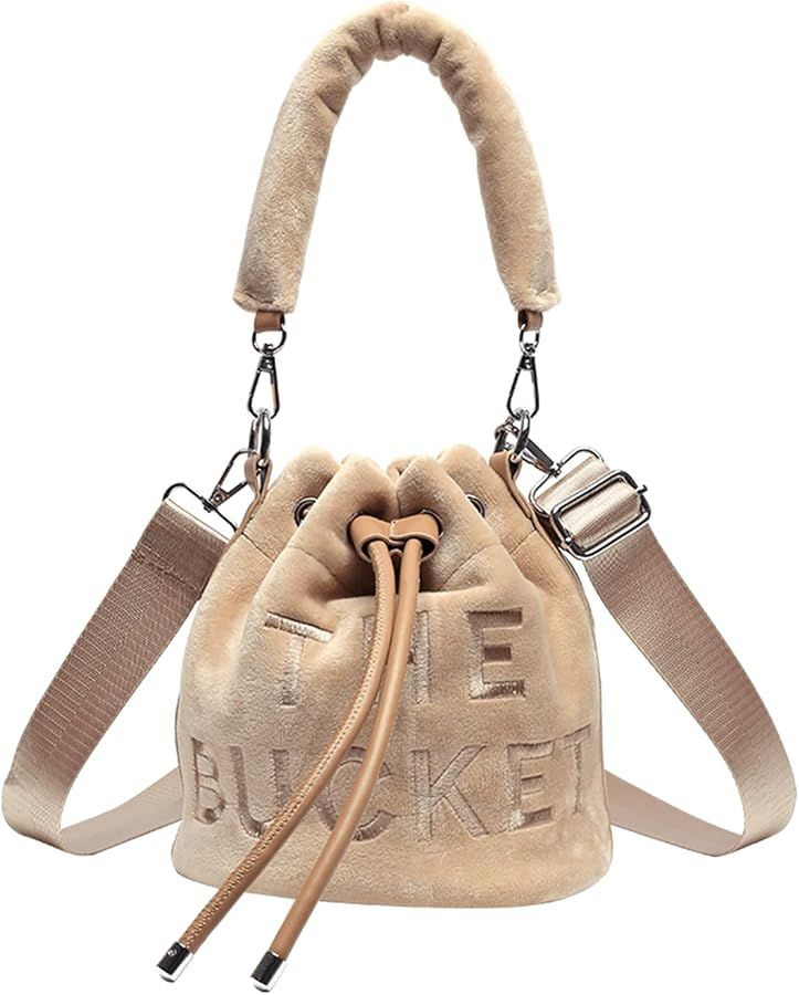 Velvet Bucket Cross body Bags for Women Drawstring Designer Shoulder Handbags Purses | Amazon (US)