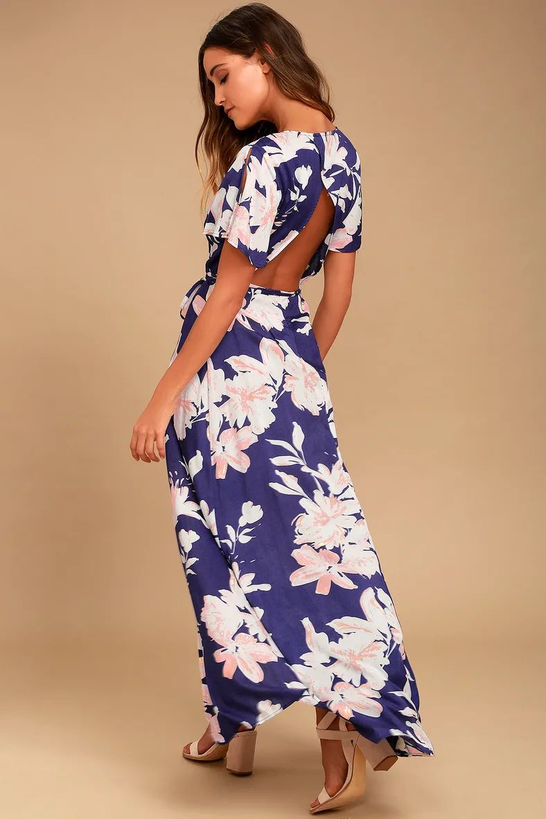 Azalea Regalia Navy Blue Floral Print Wrap Maxi Dress | Lulus (US)