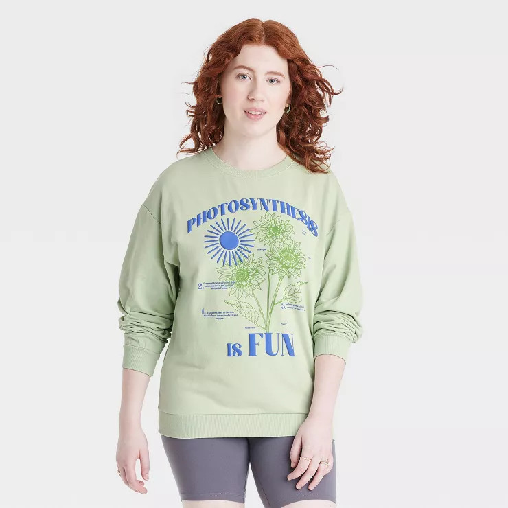 Women's Photosynthesis Is Fun Graphic Sweatshirt - Sage Green | Target