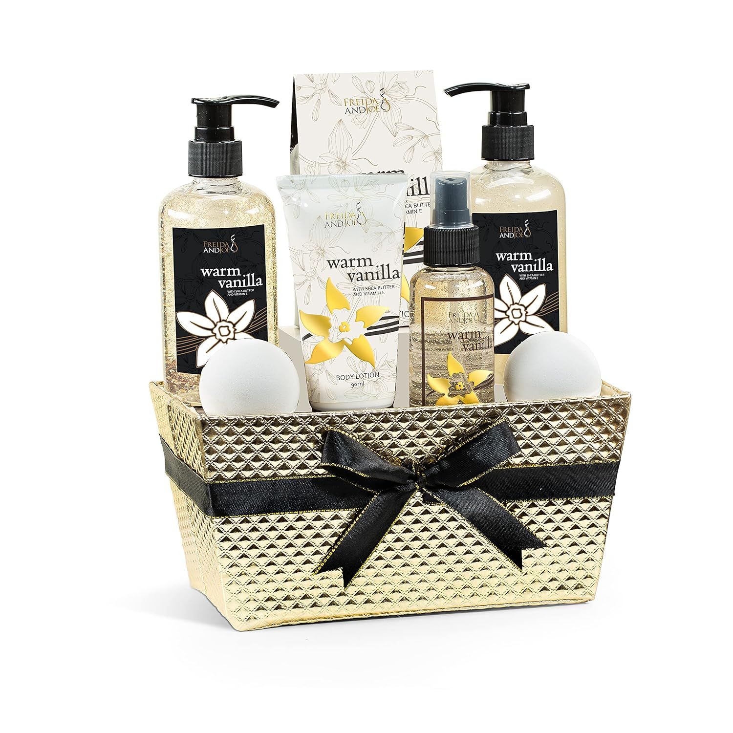 Luxurious Gold Classic Elegant Spa Gift Basket 8 Piece Bath and Body Gift Set with Warm Vanilla A... | Amazon (US)