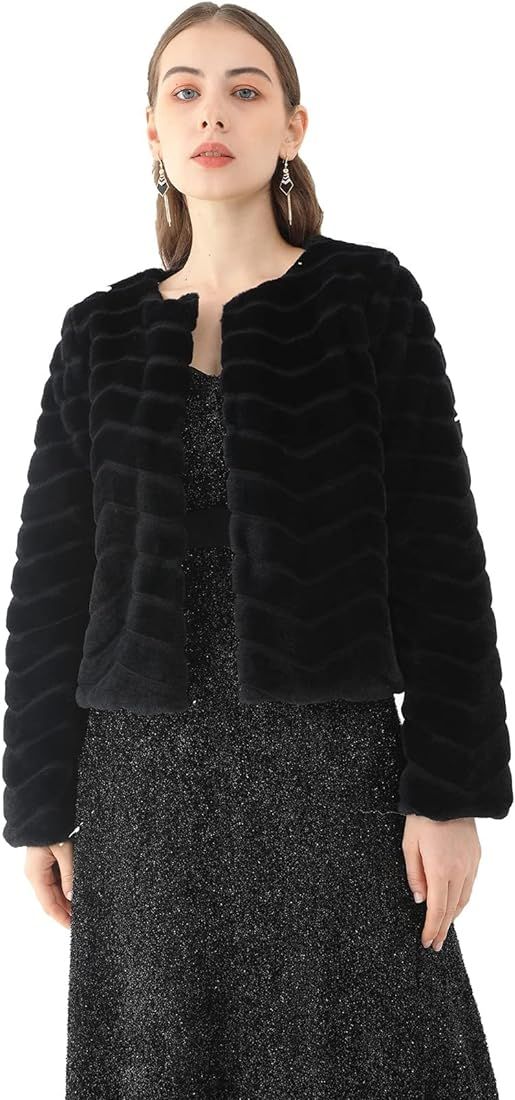 FURTOO Winter Coats For Women Faux Fur Coat Womens Fuzzy Open Front Shaggy Shacket Jackets | Amazon (US)
