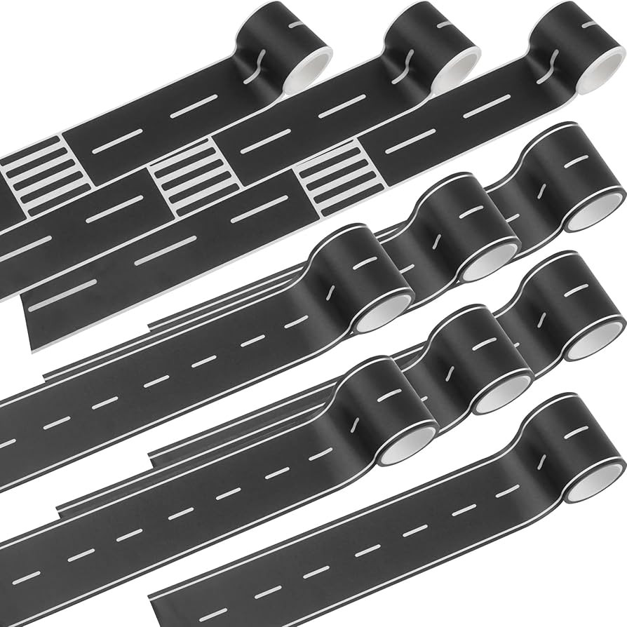 10 Rolls 16.4 Feet Road Tape Black Road Tapes for Kids Toy Car Track Racing Party Decoration (Sty... | Amazon (US)