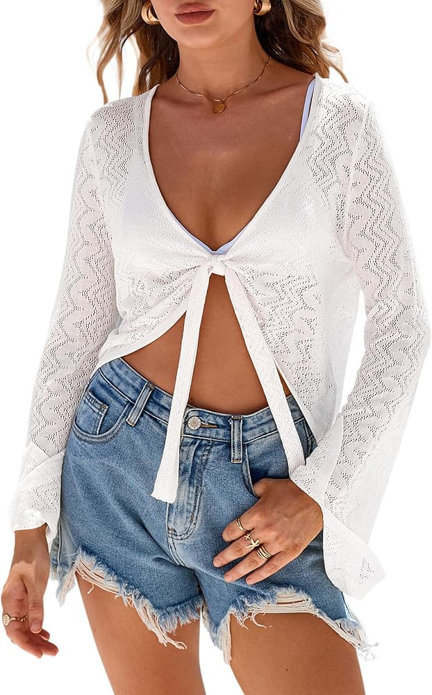 Arach&Cloz Women's Linen Blend Tie Front Bolero Shrug Beach Cover Up 2026 | Amazon (US)